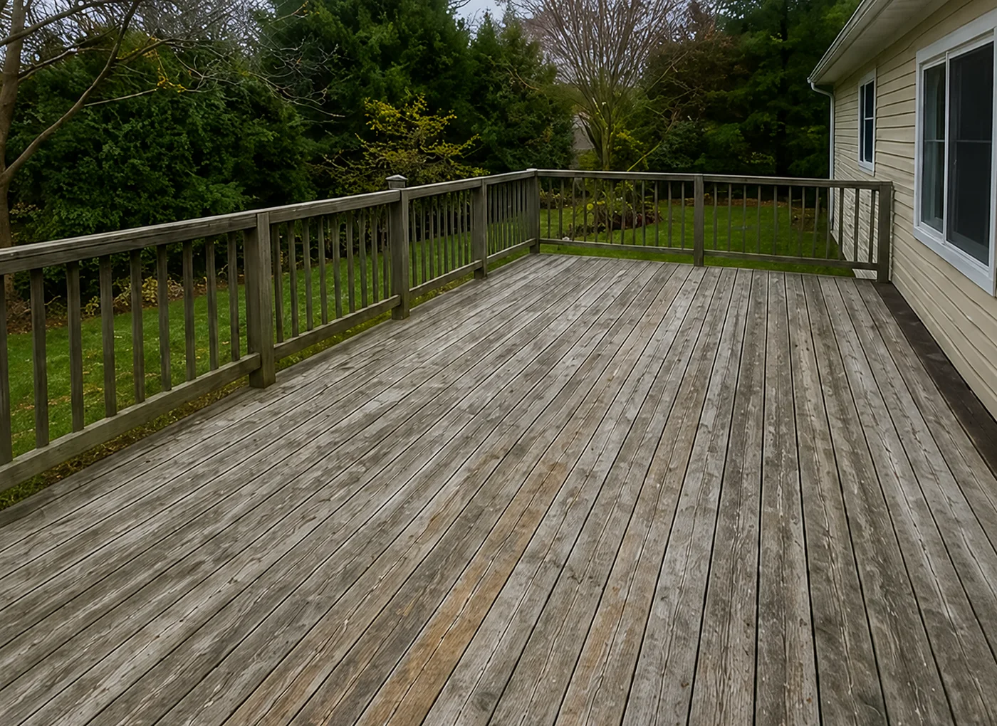 Weathered deck surface before repair and restoration work