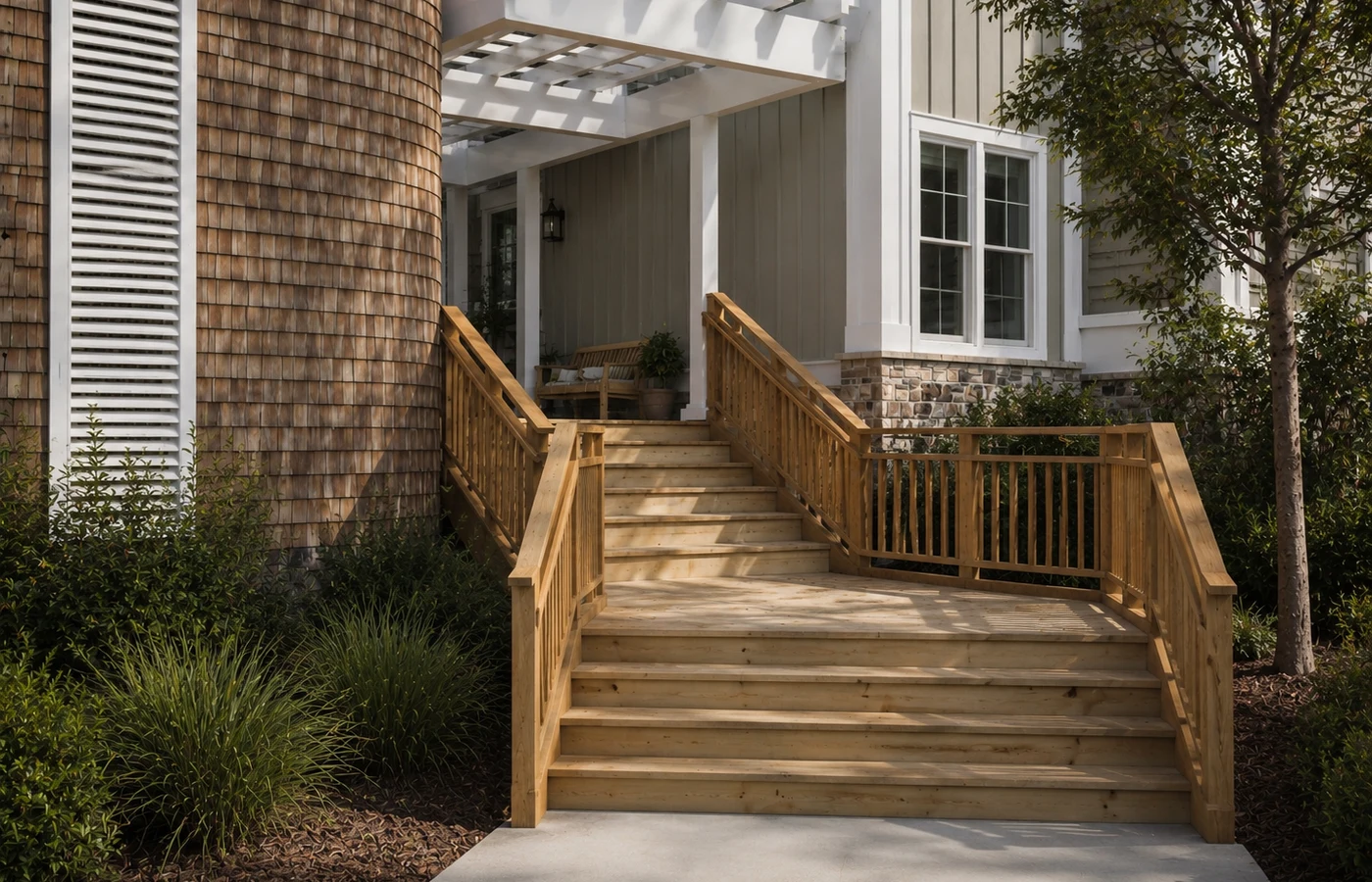 Enhanced 3D rendering of a main entry stair and landing project