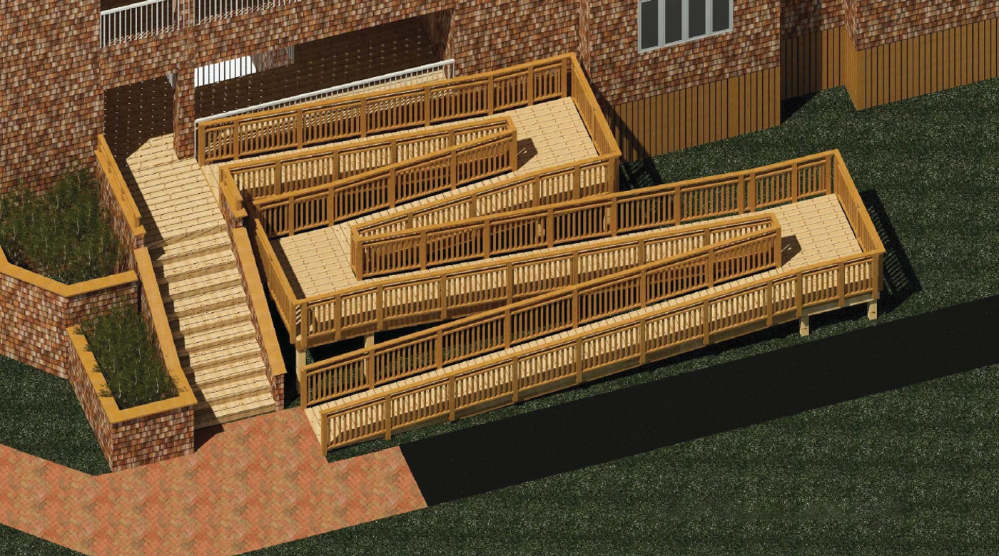 3D rendering of a coordinated ramp and exterior access project
