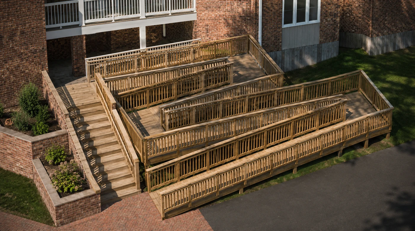 Enhanced 3D rendering of a coordinated ramp and exterior access project