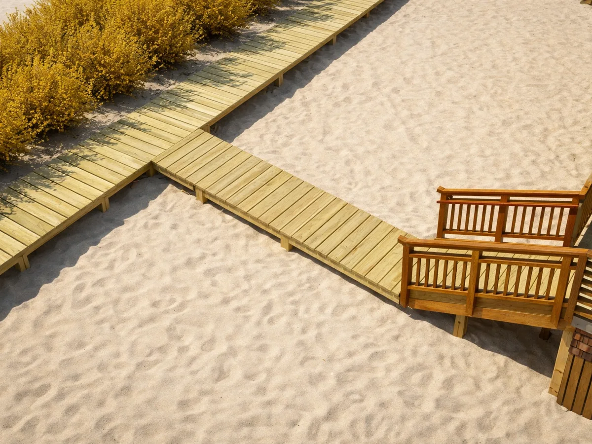 3D rendering of boardwalk and exterior access concept