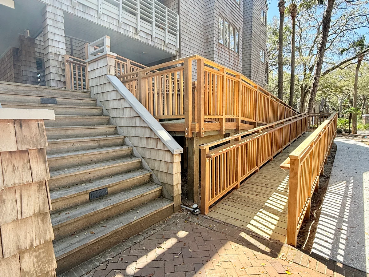 Carpentry work on exterior stairs and railings